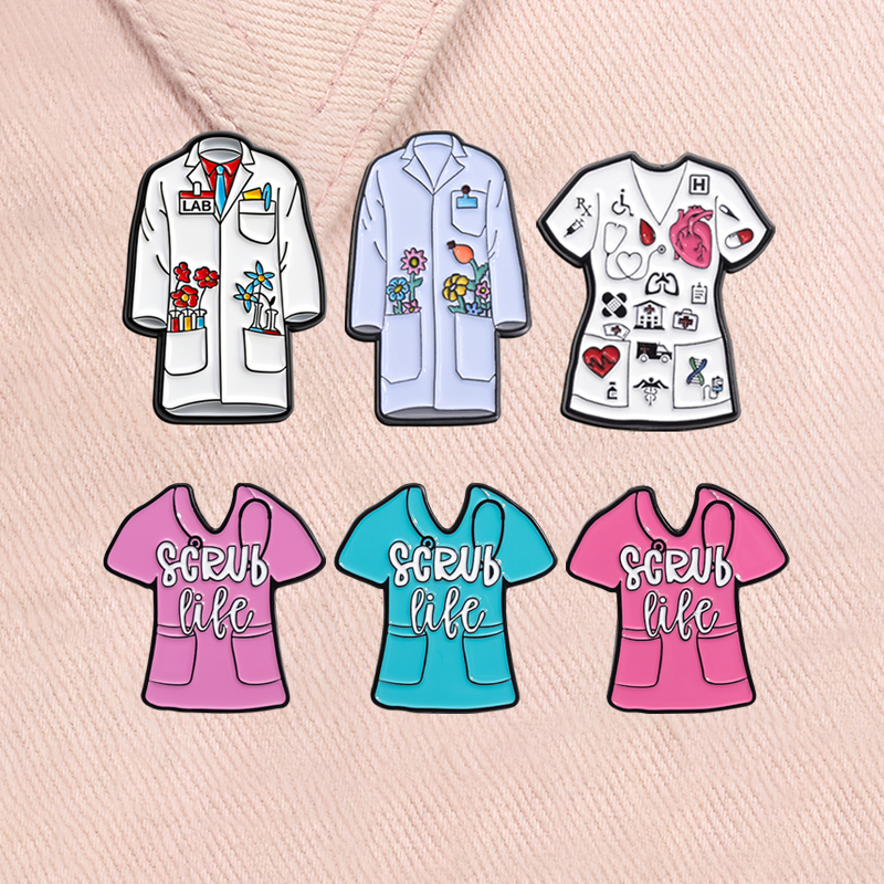 Medical Lab Gifts - Floral Doctor Nurse Coat Enamel Pins