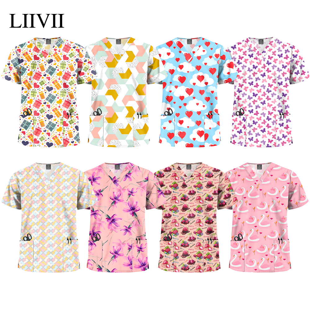 Women Short Sleeve V Neck Shir - Medical Lab Uniform บทวิจารณ์และราคา